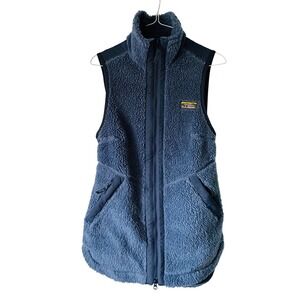 L.L.Bean Long Fleece Vest Blue Full Zip Collar Pockets Women's XXS Pet